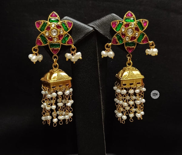 925 Kundan Flower Pearl Jhumka