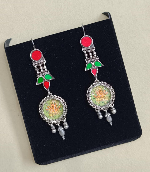 Silver Glass Painting Earrings