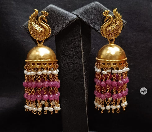 Goldplated Beaded Peacock Jhumka