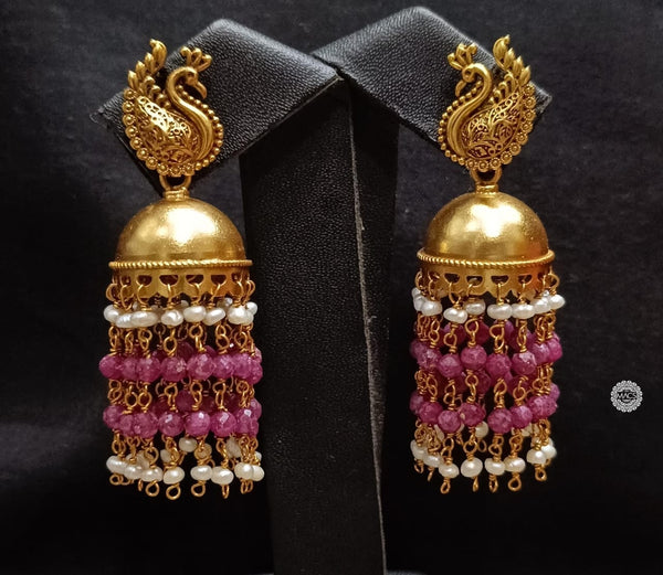 Goldplated Beaded Peacock Jhumka