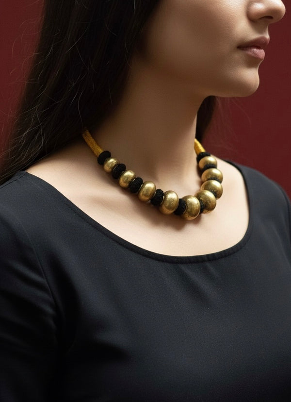 Gold plated Wax Round Beads Necklace (oversized beads)