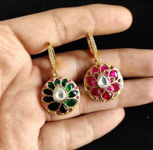 Reversible Lotus Kundan Bali Hoops