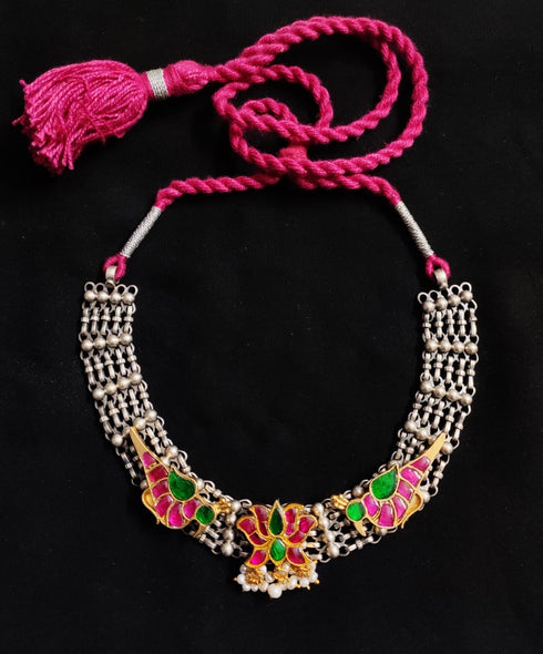 Lotus Kundan Silver Necklace
