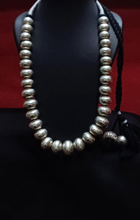 Big Silver Bead Wax Necklace (oversized beads)