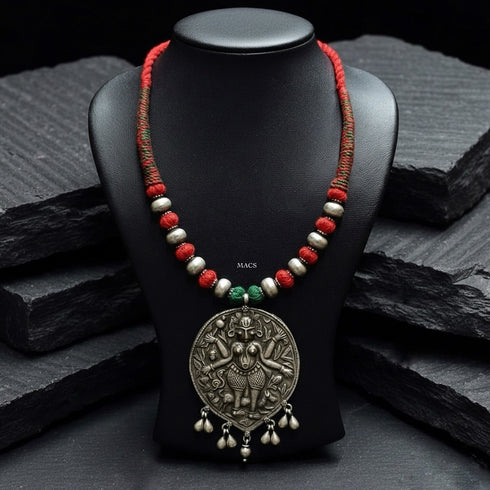 Tribal Silver Thread Necklace