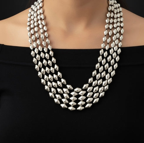 Silver 5 line Dholki Necklace