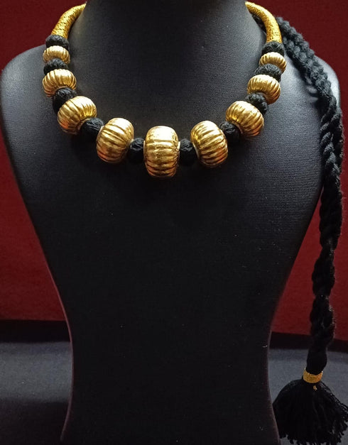 Gold plated Wax Carving Beads Necklace (oversized beads)