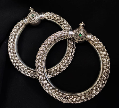 Green Kemp Woven Kada (Pair, Size 2.4)