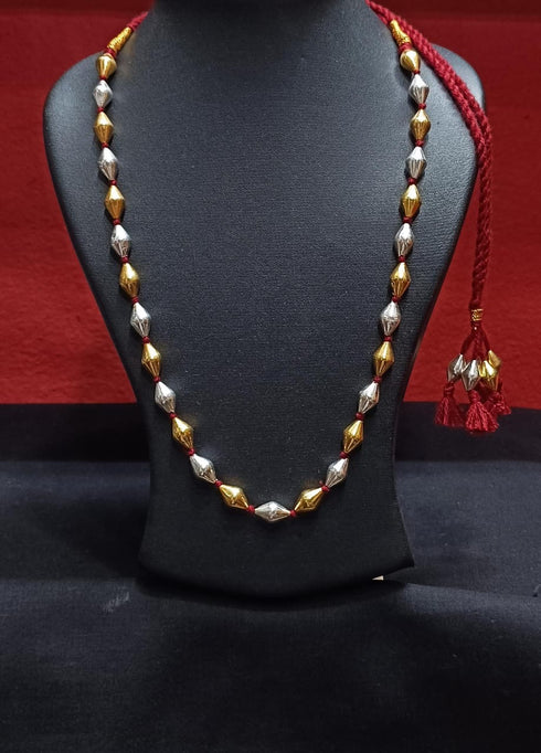 dual tone silver dholki necklace, two tone necklace