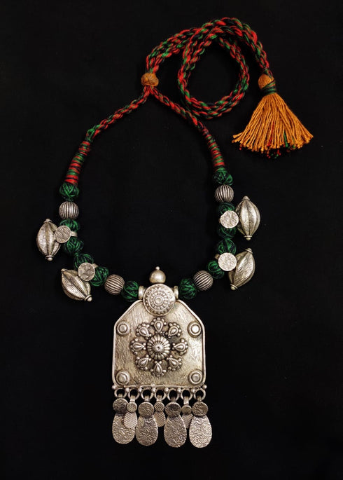 Tribal Silver Thread Necklace