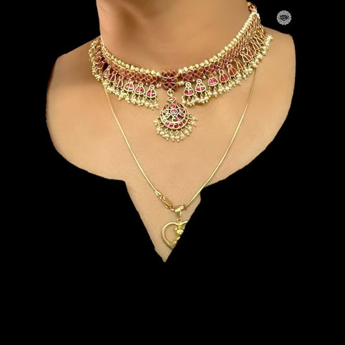 925 pink kundan necklace