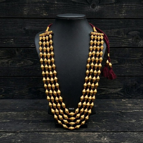Gold Dholki 4 line Necklace