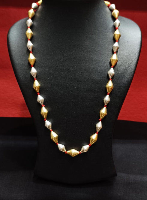 dual tone silver dholki necklace, two tone necklace