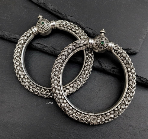 Green Kemp Woven Kada (Pair, Size 2.4)