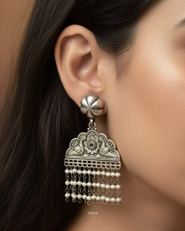 Layered Silver Peacock Earrings