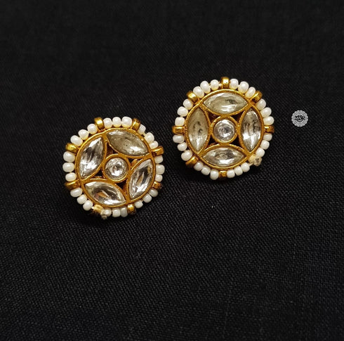 White Kundan Gold Studs