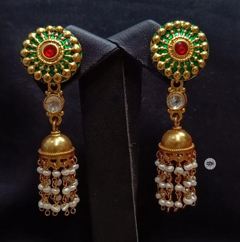 Handpainted Kundan Pearl Jhumka