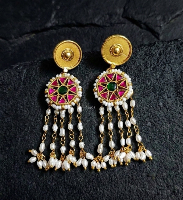 Gold plated Kundan Pearl Earrings