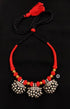 925 Silver Ghungaroo Amulet Pendant Necklace, Red thread choker