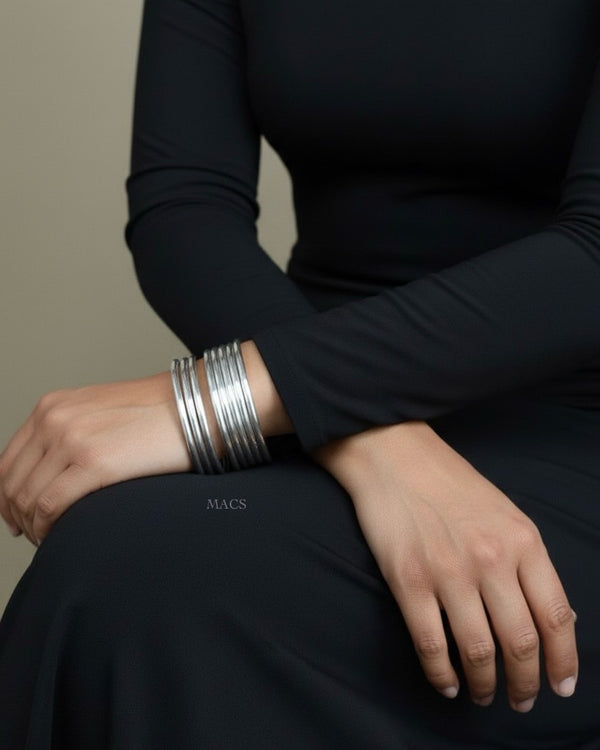925 Silver Plain 8 Bangles Set (Size 2.6)
