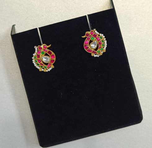 925 silver Kundan studs, peacock earrings
