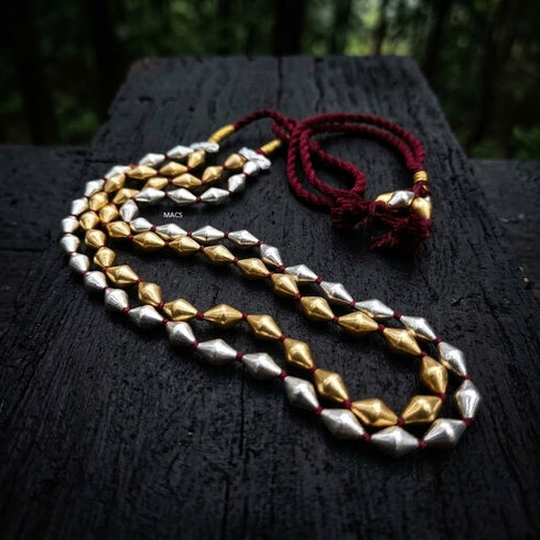 Two Line Silver-Gold Dholki Necklace