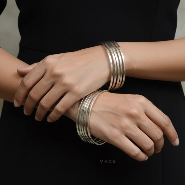 Silver Plain Flat 12 Bangle Set (2.6)