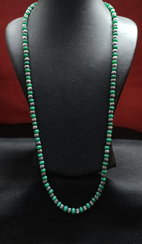 Green melon silver beads necklace