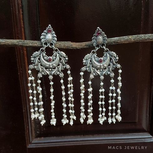 925 pure silver layered pearl earrings
