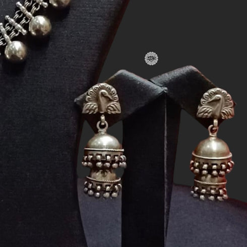 925 Silver ball necklace-jhumka set