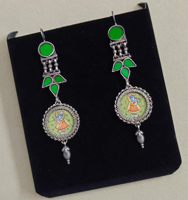 Glass Painting Silver Earrings