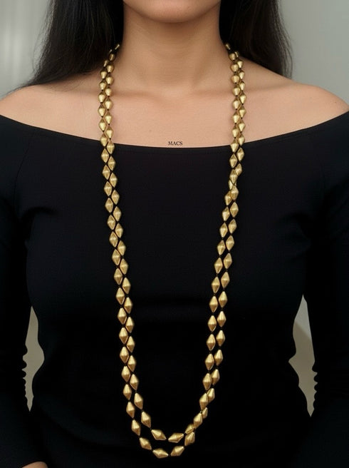 Women’s extra long two line dholki beads necklace for festive wear