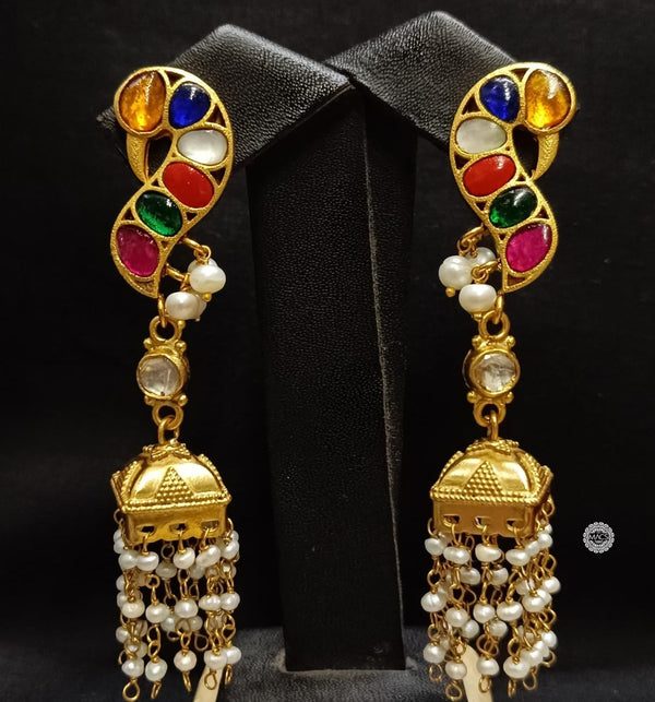 Navratna Kundan Peacock Pearl Jhumka