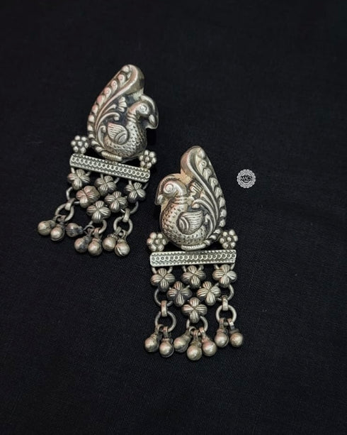 925 pure silver peacock jali earrings, Rajasthani Mewad floral work earrings