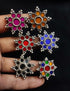 Glass Silver Adjustable Ring, 925 Sterling silver Multi color Flower ring, Mirror glass ring