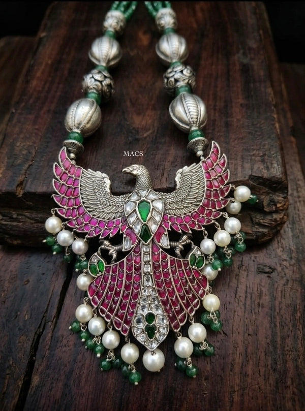 925 Kundan Eagle Pendant Necklace
