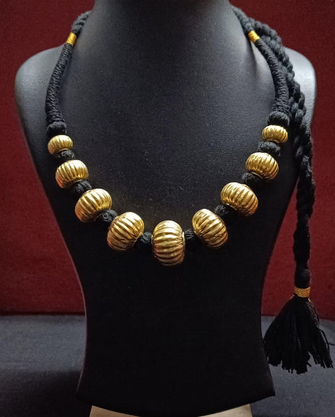 Gold plated Wax Carving Beads Necklace (oversized beads)
