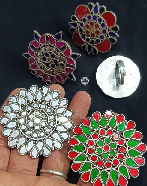 Oversized Multi Glass Silver Ring