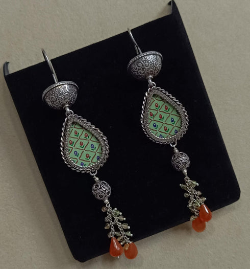 Green Hand painted Earrings
