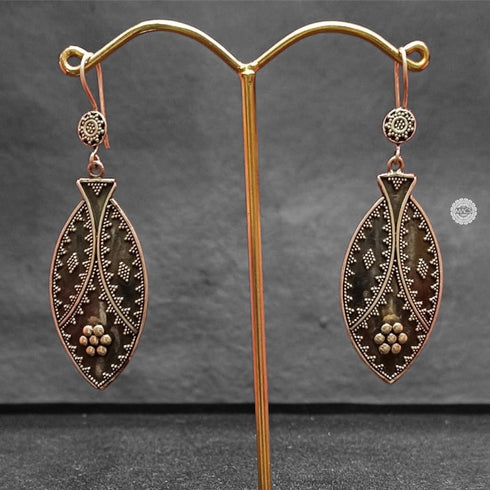 Silver earrings with intricate rava work, Rawa Work Long earrings