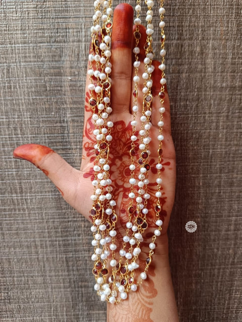 Pearl Garnet Silver Necklace