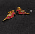 A pair of 22k gold plated 925 silver parrot bird shaped stud earrings with pink and white Jadau kundan stones.