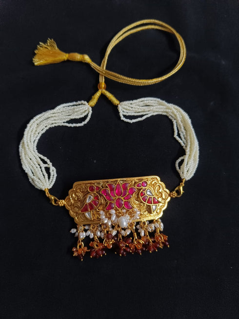 925 Gold plated Lotus Kundan Choker