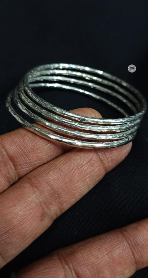 925 Silver Hammered Bangles (Size 2.6)
