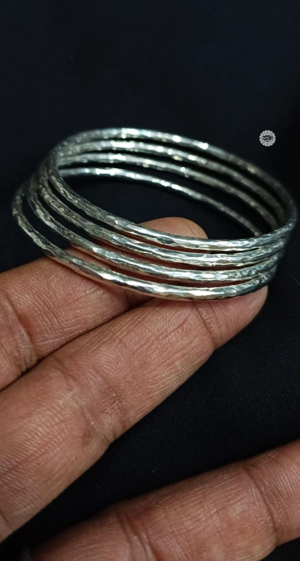 925 Silver Hammered Bangles (Size 2.6)