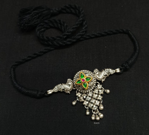 925 Silver Kundan Peacock Choker