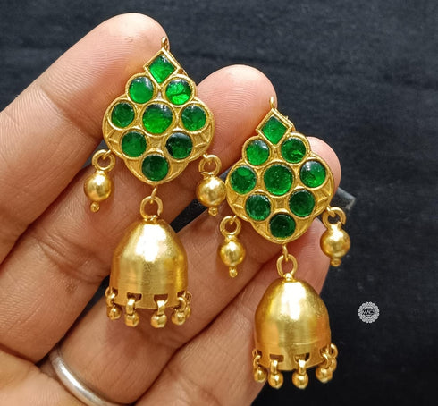 Green Kundan Goldplated Jhumka