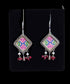 Handpainted silver earrings, Oxidised Sterling silver Glass Earrings, Pink hand painting pearl earrings