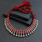 925 Silver ball beaded thread choker necklace with red tassel