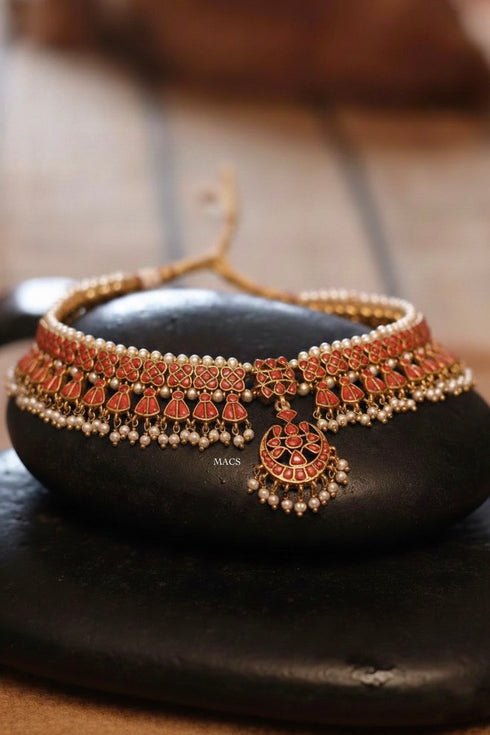 925 gold plated coral pearl necklace